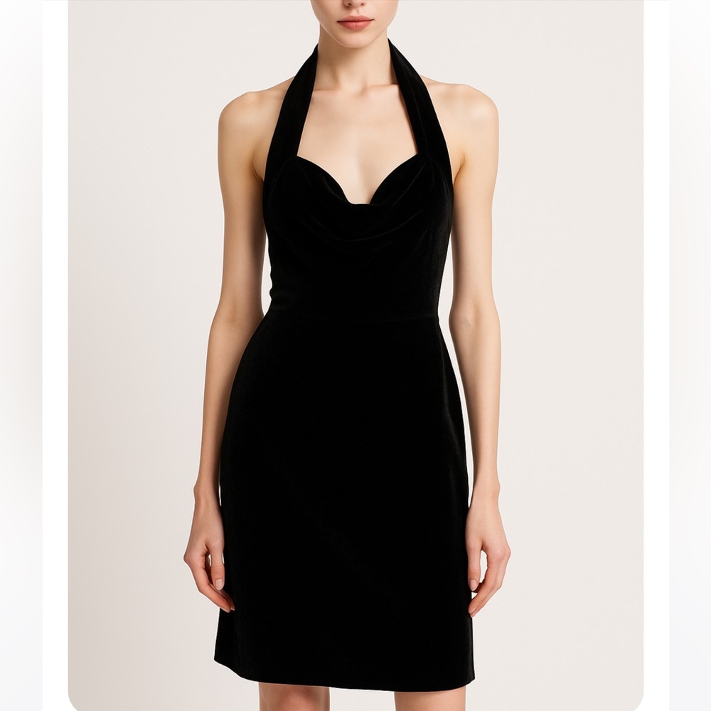 REVOLVE Black Velvet Halter Mini Dress